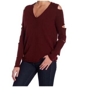 Skull Cashmere Tyrone Sleeve Cutouts Sweater V-Neck 100% Cashmere Burgundy Red
